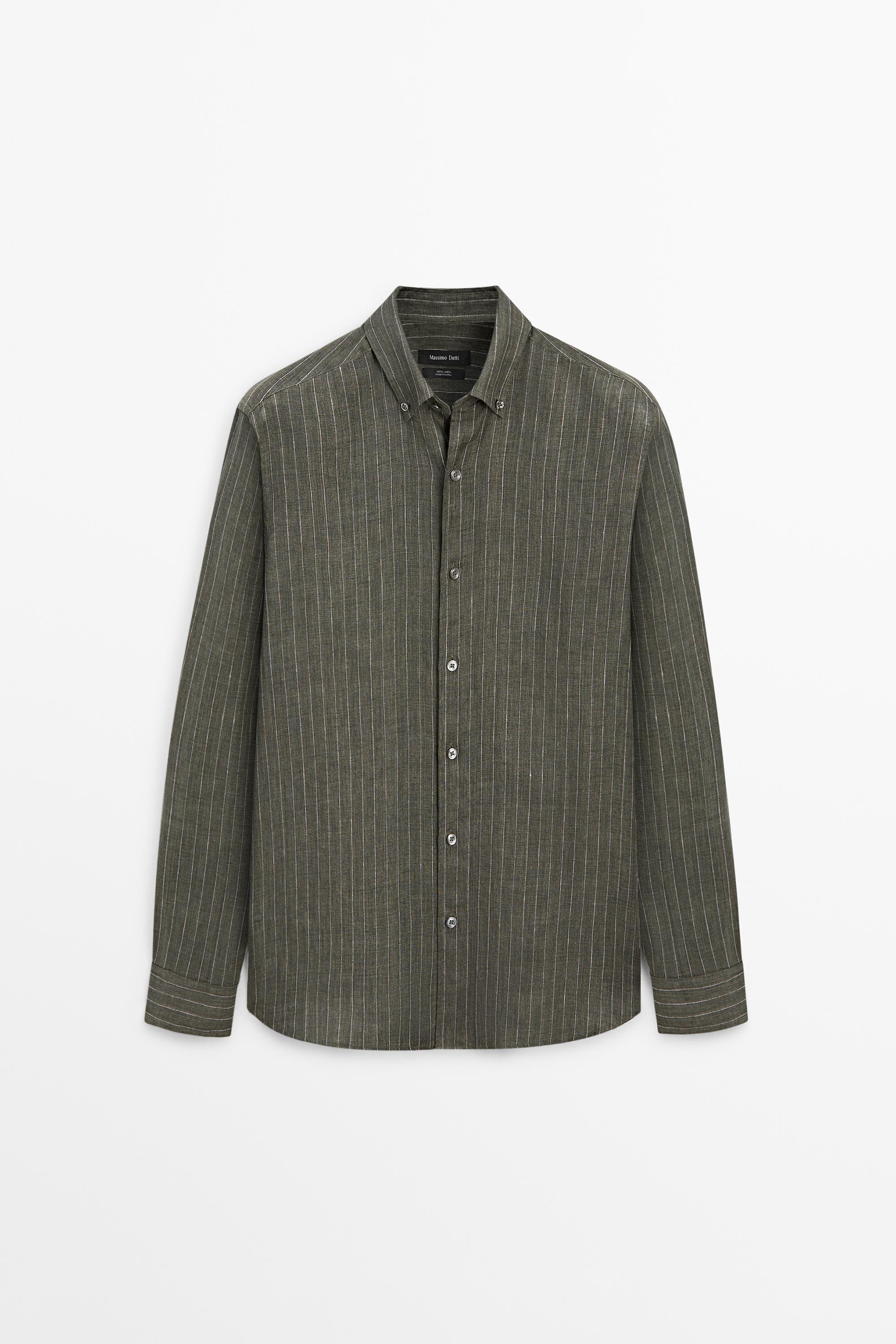 100% linen regular fit striped flowing shirt
